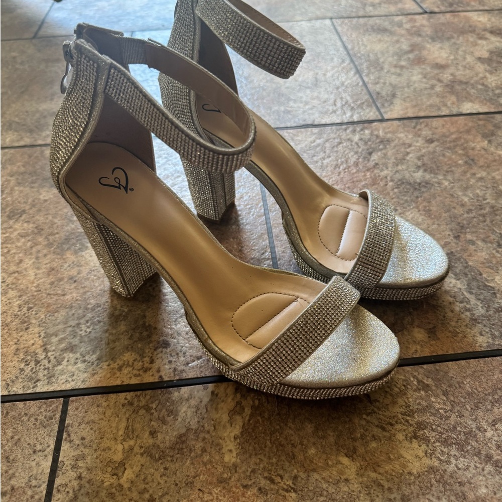 Windsor Silver Rhinestone Block Heel Sandals